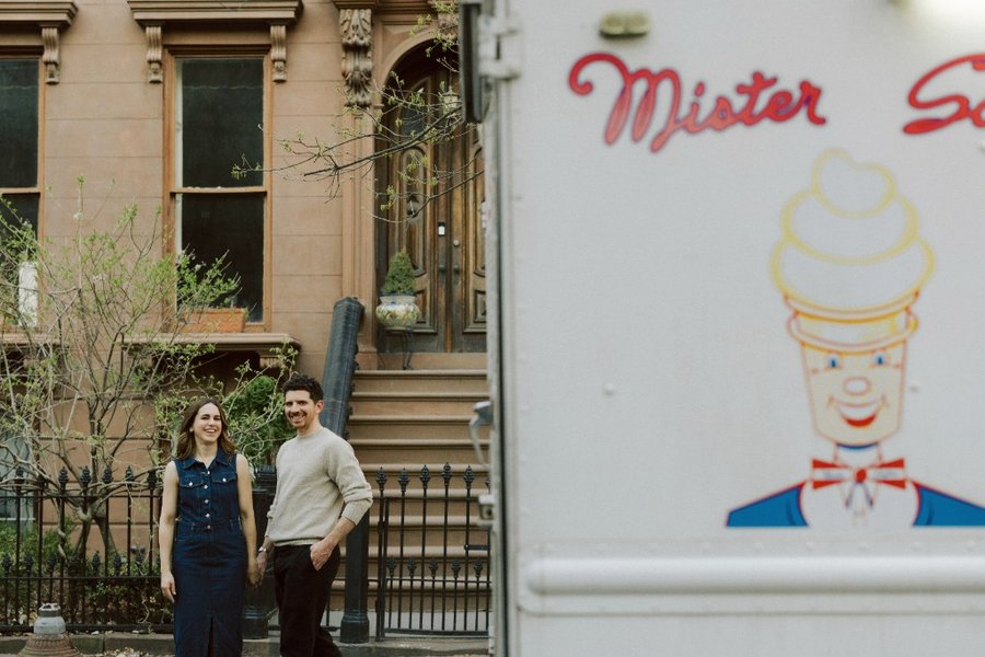 Carley and Chris by a Mister Softee truck